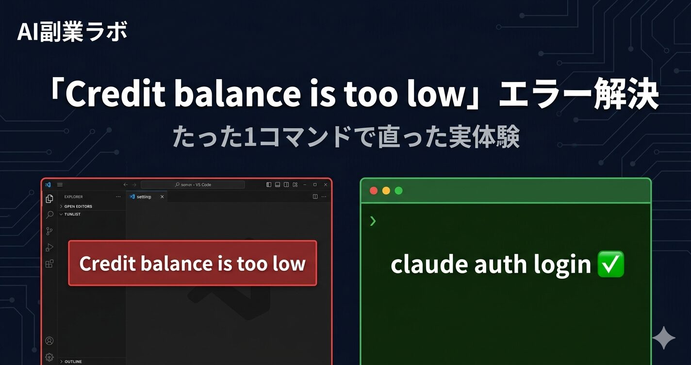 実体験】Claude Code「Credit balance is too low」エラーの原因と解決方法｜ProプランとAPIの違いも解説