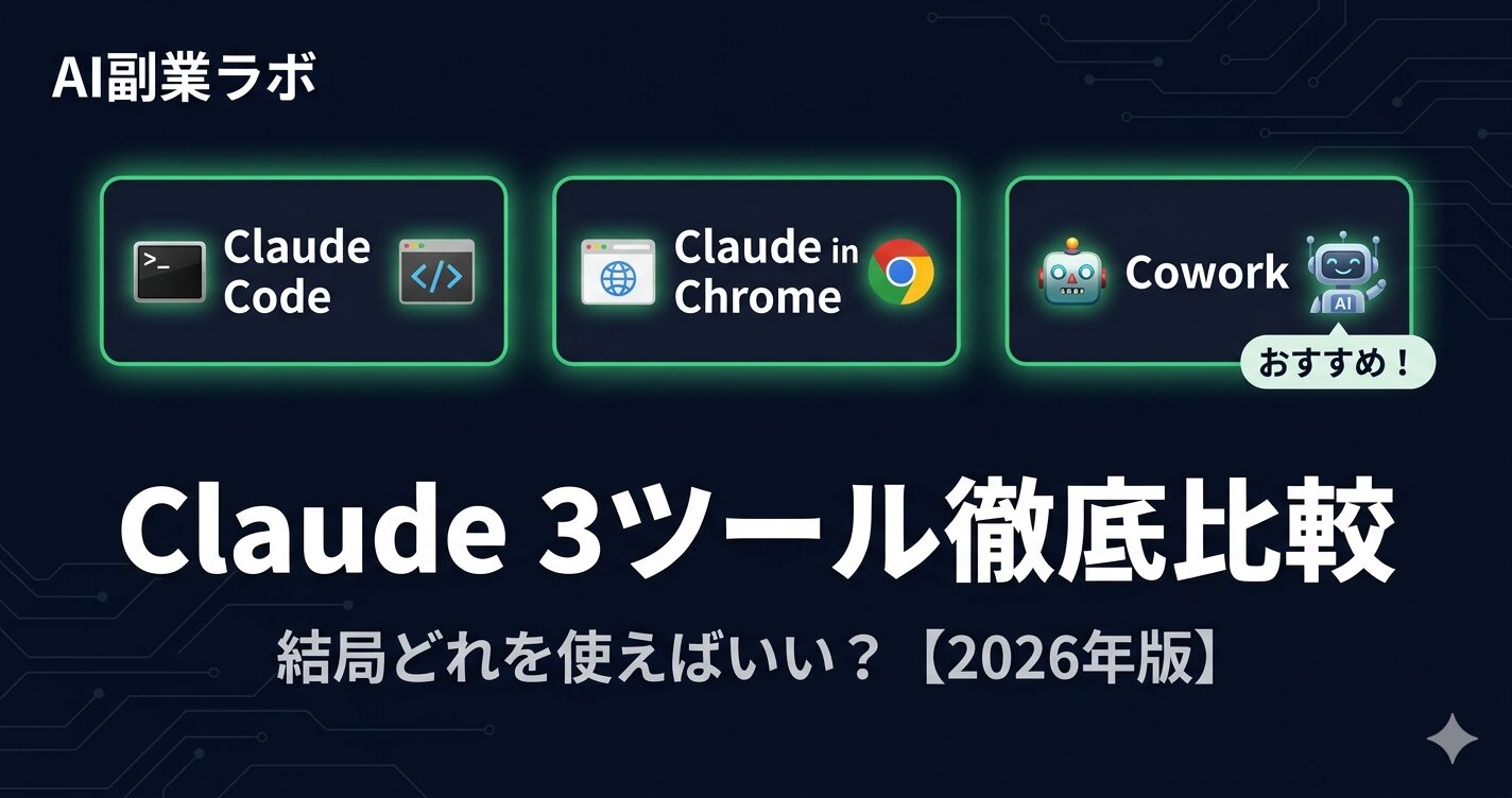 【2026年版】Claude Code・Claude in Chrome・Coworkの違いを徹底比較｜結局どれを使えばいい？